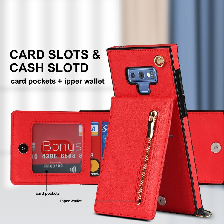 For Samsung Galaxy Note9 Cross-body Zipper Square TPU+PU Back Cover Case with Holder & Card Slots & Wallet & Strap