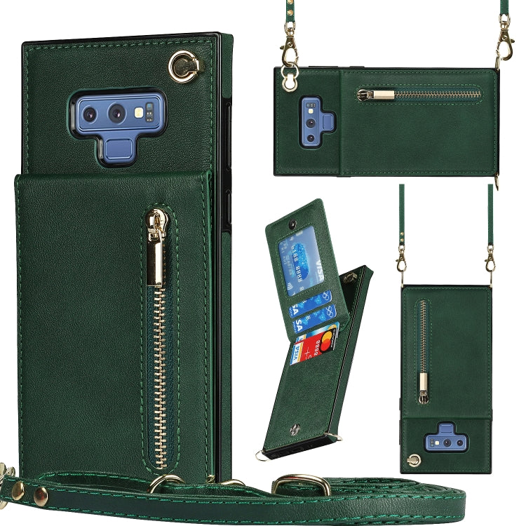 For Samsung Galaxy Note9 Cross-body Zipper Square TPU+PU Back Cover Case with Holder & Card Slots & Wallet & Strap