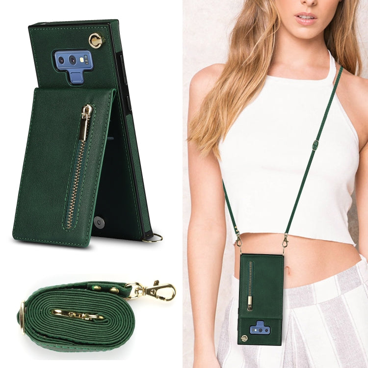 For Samsung Galaxy Note9 Cross-body Zipper Square TPU+PU Back Cover Case with Holder & Card Slots & Wallet & Strap