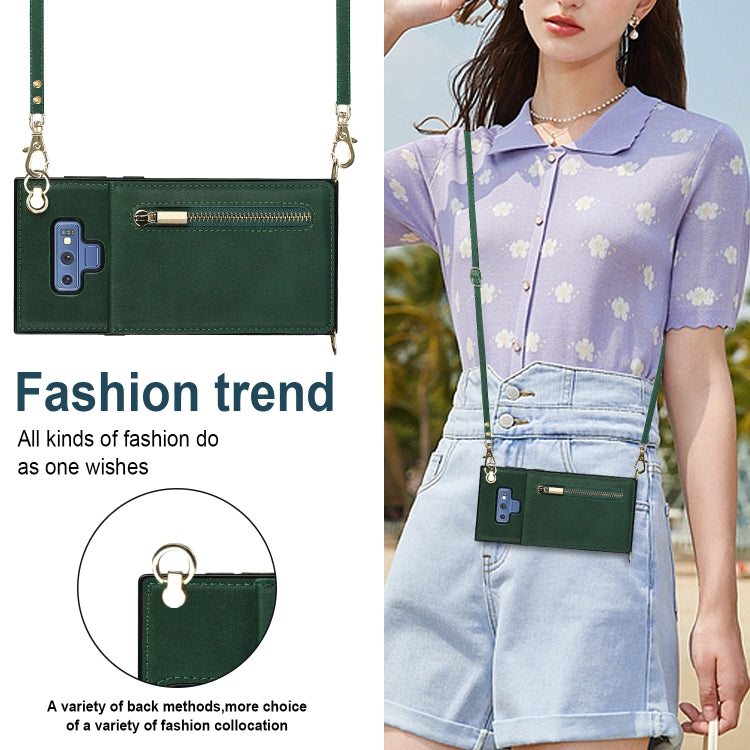 For Samsung Galaxy Note9 Cross-body Zipper Square TPU+PU Back Cover Case with Holder & Card Slots & Wallet & Strap
