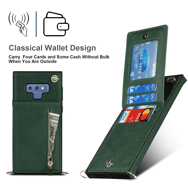 For Samsung Galaxy Note9 Cross-body Zipper Square TPU+PU Back Cover Case with Holder & Card Slots & Wallet & Strap