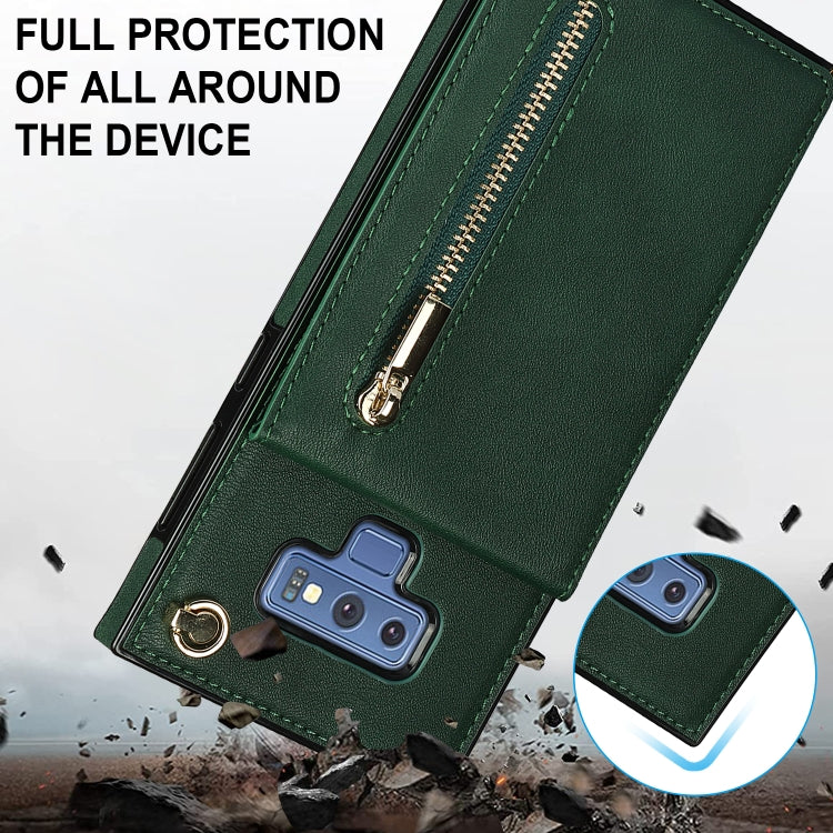 For Samsung Galaxy Note9 Cross-body Zipper Square TPU+PU Back Cover Case with Holder & Card Slots & Wallet & Strap