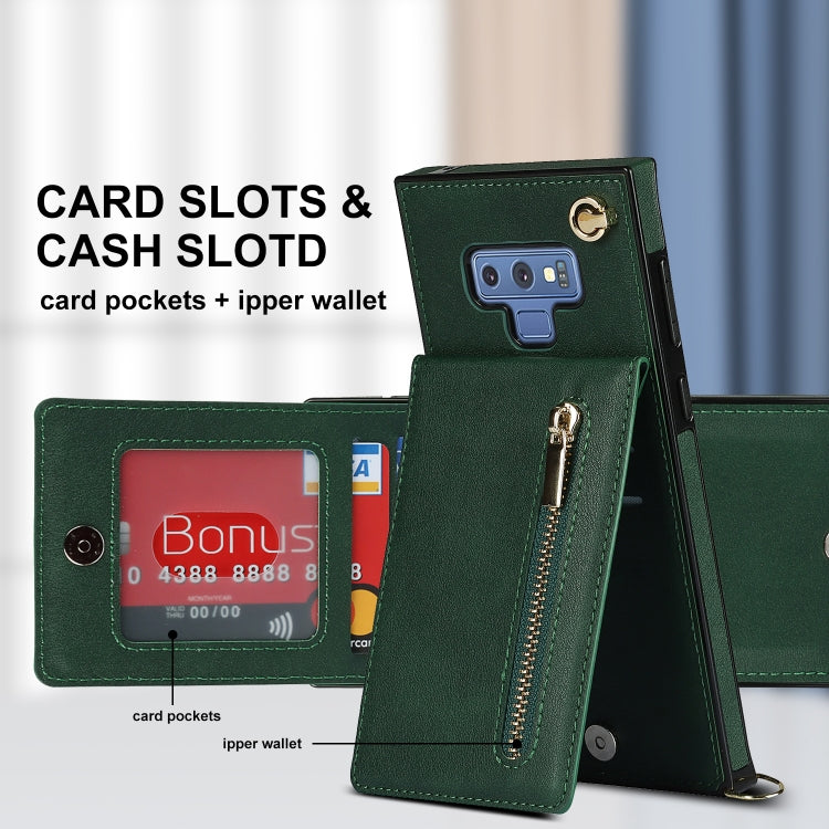 For Samsung Galaxy Note9 Cross-body Zipper Square TPU+PU Back Cover Case with Holder & Card Slots & Wallet & Strap