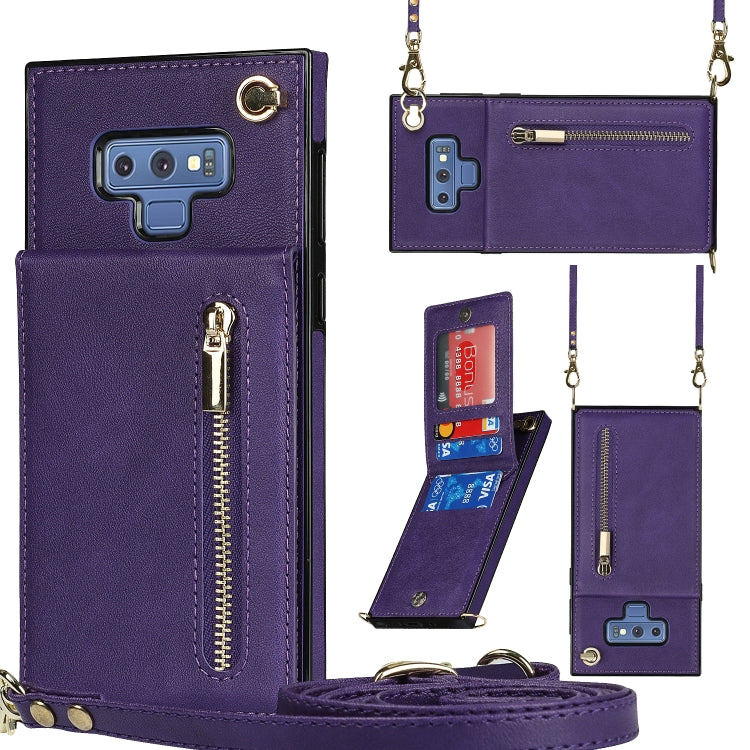 For Samsung Galaxy Note9 Cross-body Zipper Square TPU+PU Back Cover Case with Holder & Card Slots & Wallet & Strap