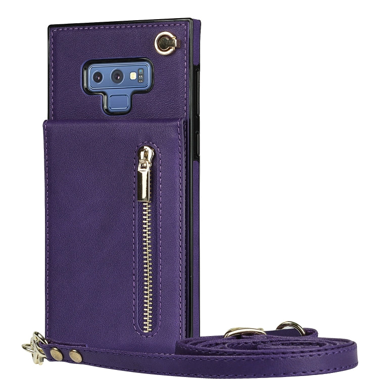 For Samsung Galaxy Note9 Cross-body Zipper Square TPU+PU Back Cover Case with Holder & Card Slots & Wallet & Strap