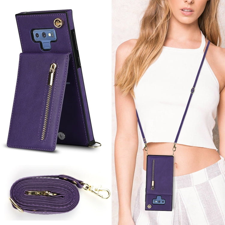 For Samsung Galaxy Note9 Cross-body Zipper Square TPU+PU Back Cover Case with Holder & Card Slots & Wallet & Strap