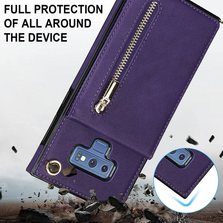 For Samsung Galaxy Note9 Cross-body Zipper Square TPU+PU Back Cover Case with Holder & Card Slots & Wallet & Strap