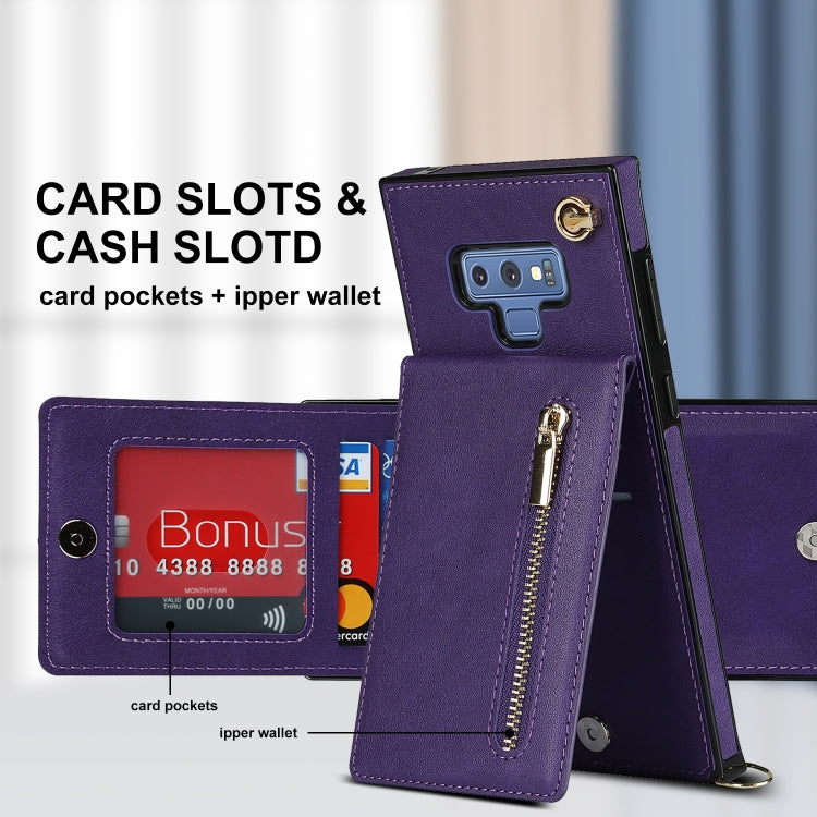 For Samsung Galaxy Note9 Cross-body Zipper Square TPU+PU Back Cover Case with Holder & Card Slots & Wallet & Strap