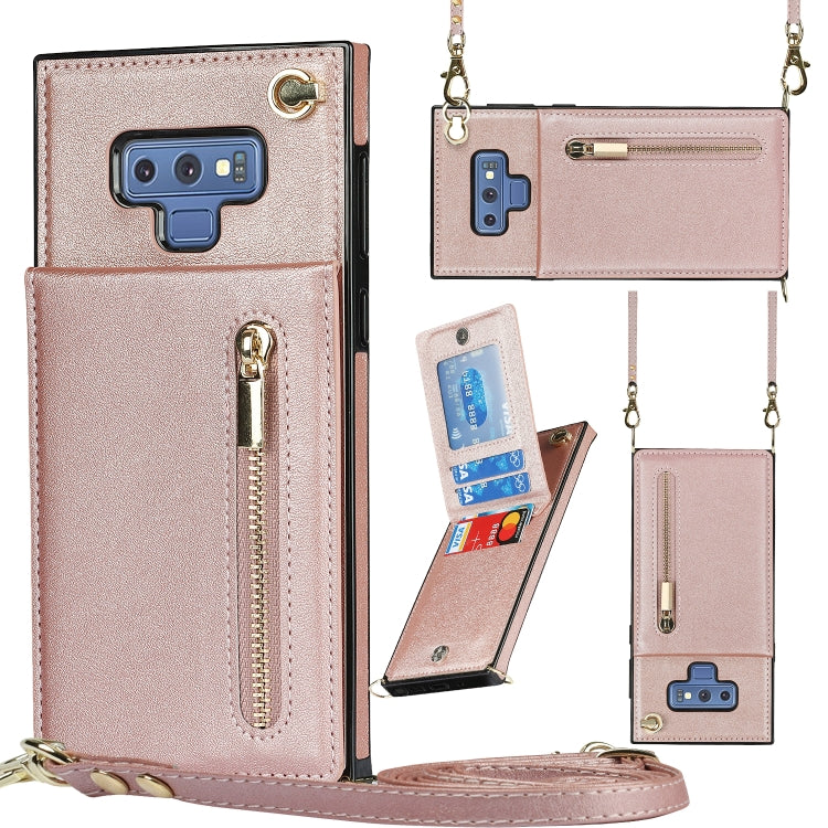For Samsung Galaxy Note9 Cross-body Zipper Square TPU+PU Back Cover Case with Holder & Card Slots & Wallet & Strap