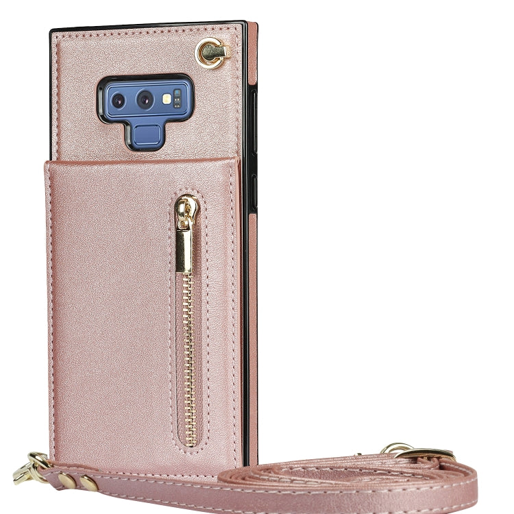 For Samsung Galaxy Note9 Cross-body Zipper Square TPU+PU Back Cover Case with Holder & Card Slots & Wallet & Strap