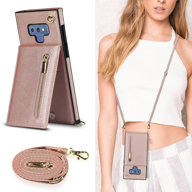 For Samsung Galaxy Note9 Cross-body Zipper Square TPU+PU Back Cover Case with Holder & Card Slots & Wallet & Strap
