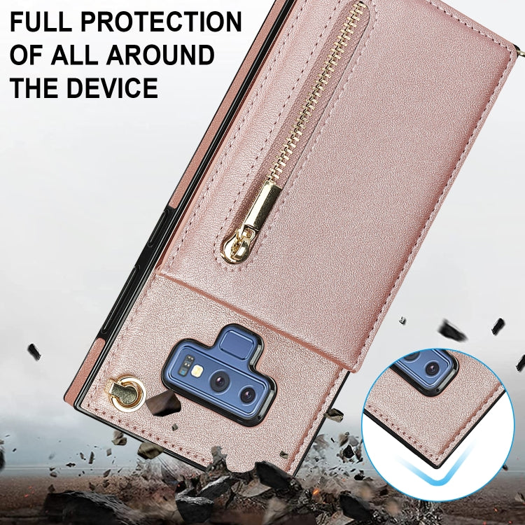 For Samsung Galaxy Note9 Cross-body Zipper Square TPU+PU Back Cover Case with Holder & Card Slots & Wallet & Strap