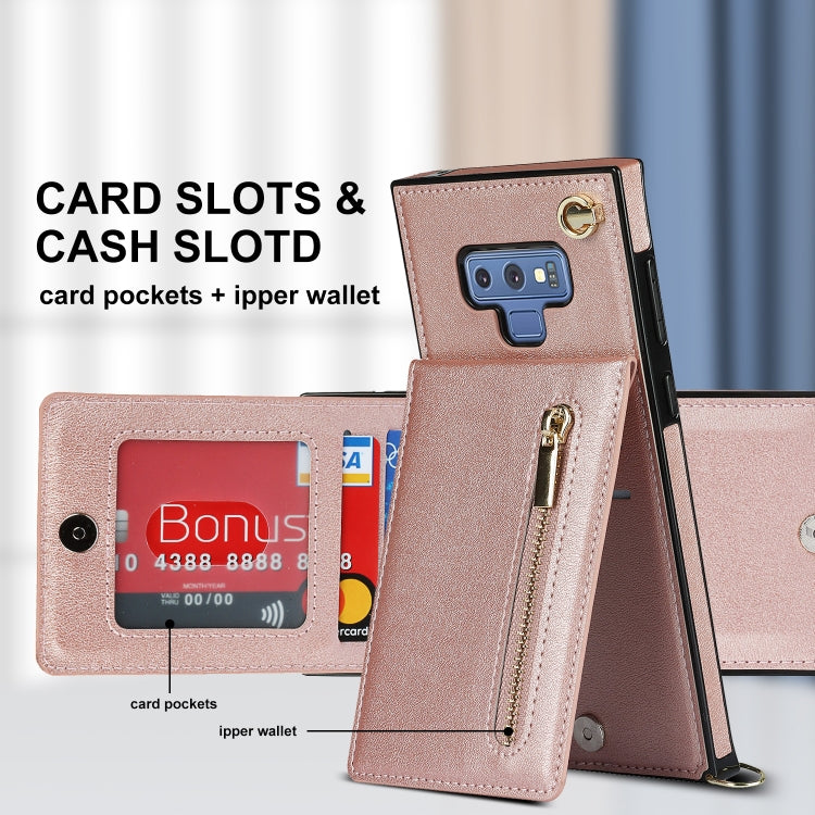 For Samsung Galaxy Note9 Cross-body Zipper Square TPU+PU Back Cover Case with Holder & Card Slots & Wallet & Strap
