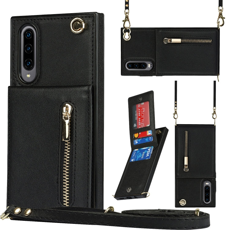 For Samsung Galaxy A90 5G Cross-body Zipper Square TPU+PU Back Cover Case with Holder & Card Slots & Wallet & Strap