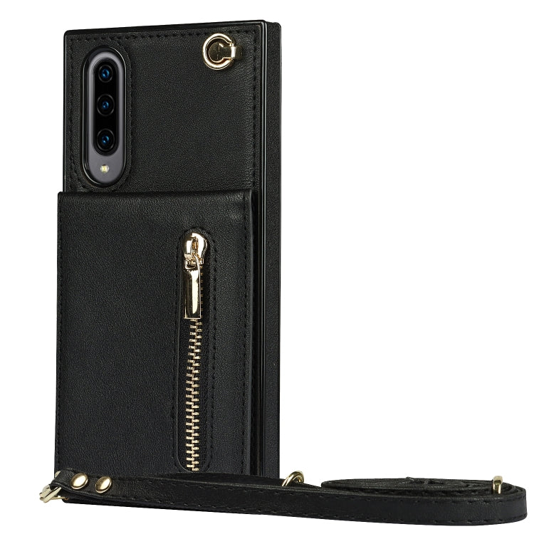 For Samsung Galaxy A90 5G Cross-body Zipper Square TPU+PU Back Cover Case with Holder & Card Slots & Wallet & Strap