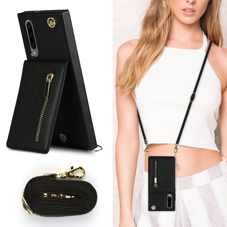 For Samsung Galaxy A90 5G Cross-body Zipper Square TPU+PU Back Cover Case with Holder & Card Slots & Wallet & Strap