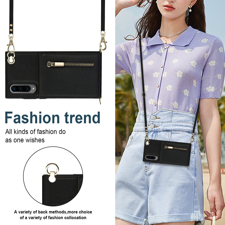 For Samsung Galaxy A90 5G Cross-body Zipper Square TPU+PU Back Cover Case with Holder & Card Slots & Wallet & Strap