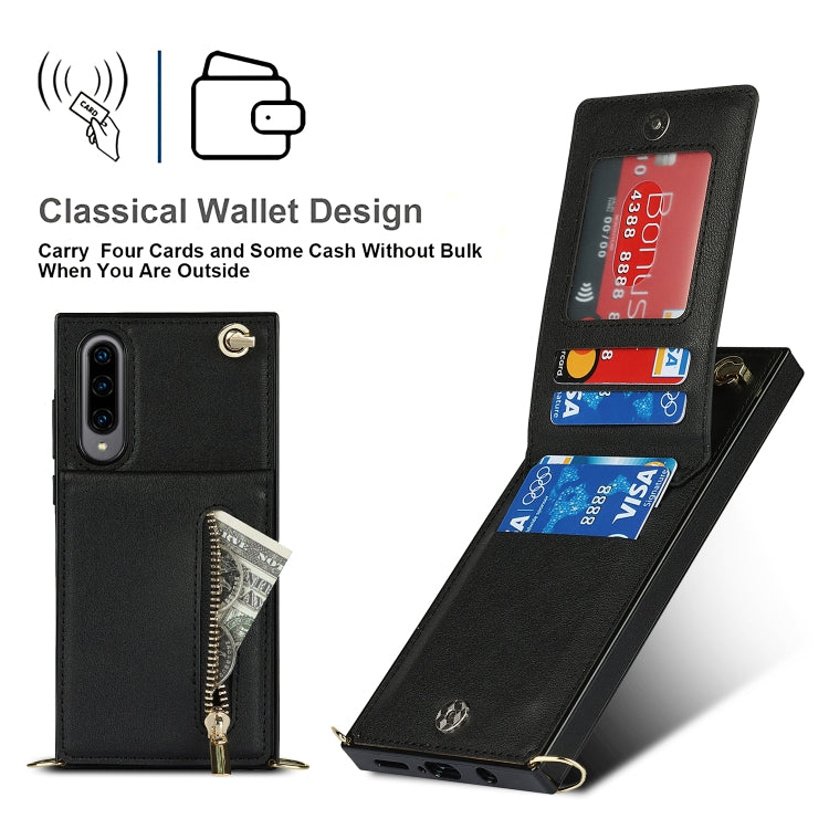 For Samsung Galaxy A90 5G Cross-body Zipper Square TPU+PU Back Cover Case with Holder & Card Slots & Wallet & Strap