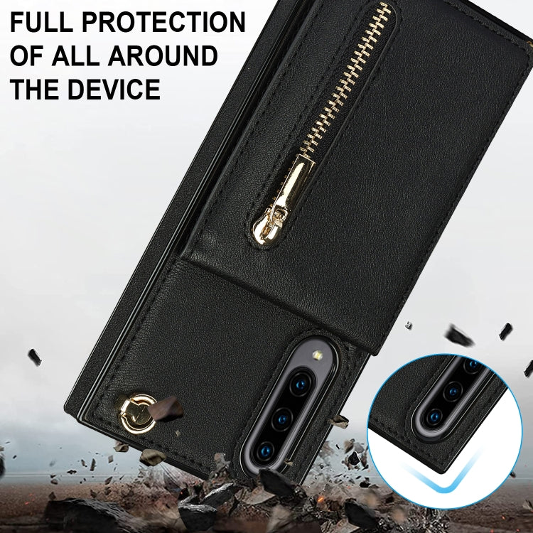 For Samsung Galaxy A90 5G Cross-body Zipper Square TPU+PU Back Cover Case with Holder & Card Slots & Wallet & Strap