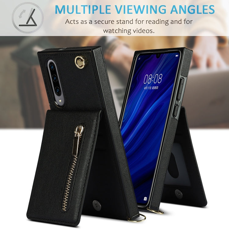 For Samsung Galaxy A90 5G Cross-body Zipper Square TPU+PU Back Cover Case with Holder & Card Slots & Wallet & Strap
