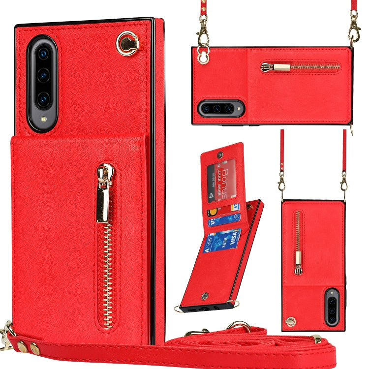 For Samsung Galaxy A90 5G Cross-body Zipper Square TPU+PU Back Cover Case with Holder & Card Slots & Wallet & Strap