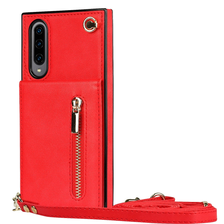 For Samsung Galaxy A90 5G Cross-body Zipper Square TPU+PU Back Cover Case with Holder & Card Slots & Wallet & Strap