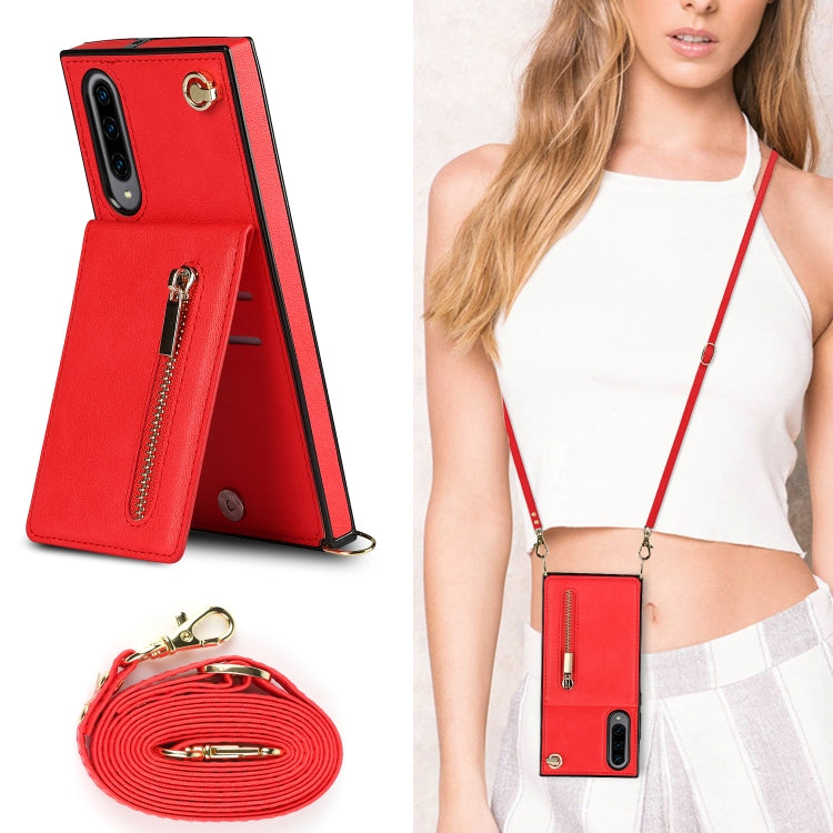For Samsung Galaxy A90 5G Cross-body Zipper Square TPU+PU Back Cover Case with Holder & Card Slots & Wallet & Strap
