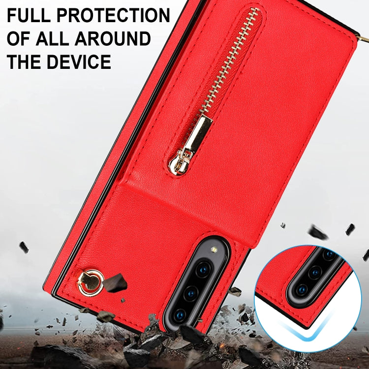 For Samsung Galaxy A90 5G Cross-body Zipper Square TPU+PU Back Cover Case with Holder & Card Slots & Wallet & Strap