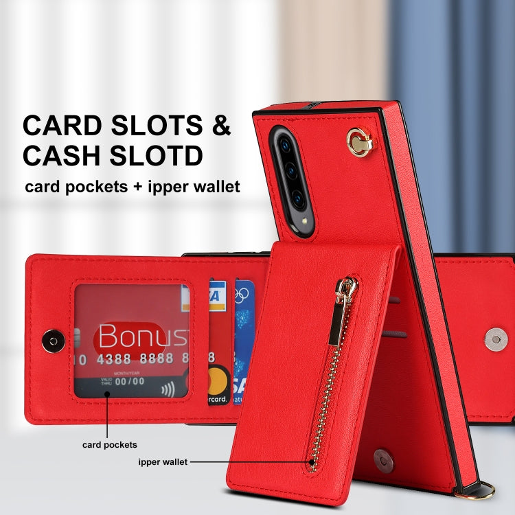 For Samsung Galaxy A90 5G Cross-body Zipper Square TPU+PU Back Cover Case with Holder & Card Slots & Wallet & Strap