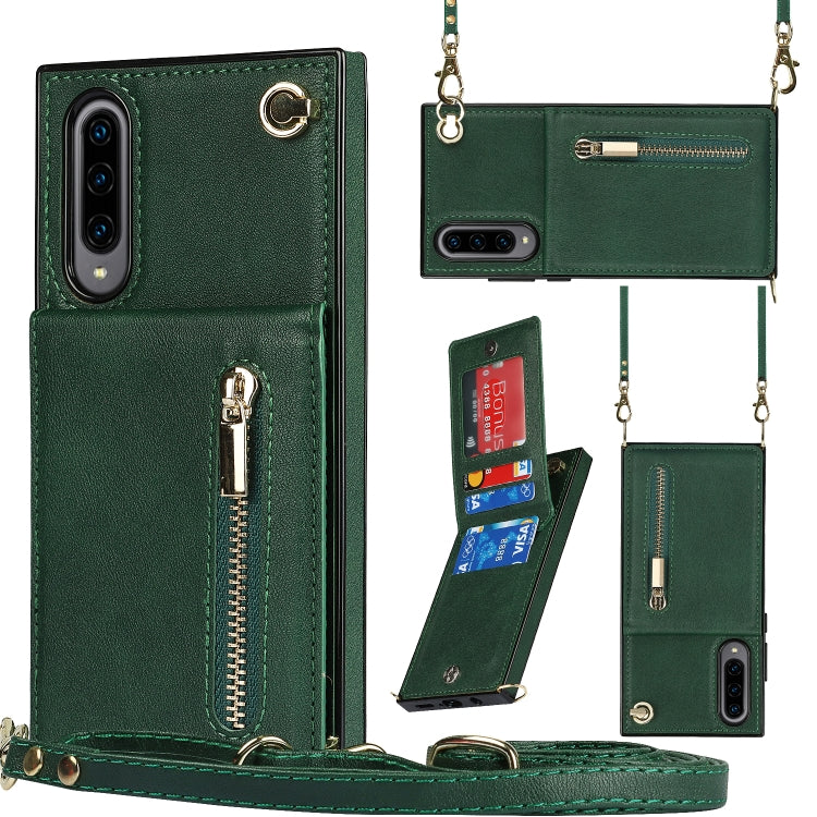 For Samsung Galaxy A90 5G Cross-body Zipper Square TPU+PU Back Cover Case with Holder & Card Slots & Wallet & Strap