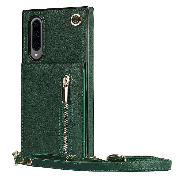 For Samsung Galaxy A90 5G Cross-body Zipper Square TPU+PU Back Cover Case with Holder & Card Slots & Wallet & Strap