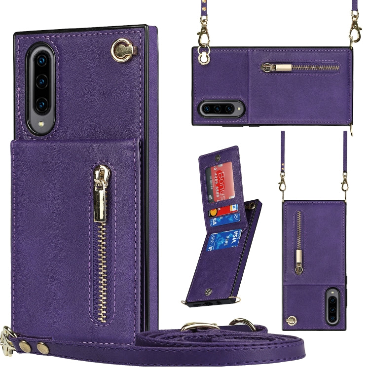For Samsung Galaxy A90 5G Cross-body Zipper Square TPU+PU Back Cover Case with Holder & Card Slots & Wallet & Strap