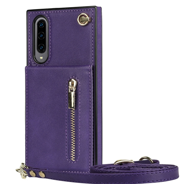 For Samsung Galaxy A90 5G Cross-body Zipper Square TPU+PU Back Cover Case with Holder & Card Slots & Wallet & Strap