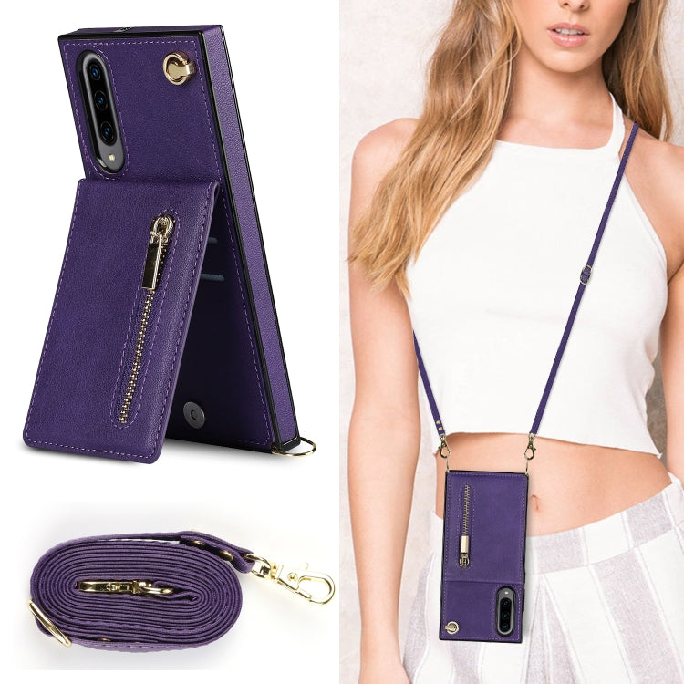 For Samsung Galaxy A90 5G Cross-body Zipper Square TPU+PU Back Cover Case with Holder & Card Slots & Wallet & Strap