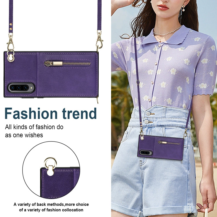 For Samsung Galaxy A90 5G Cross-body Zipper Square TPU+PU Back Cover Case with Holder & Card Slots & Wallet & Strap