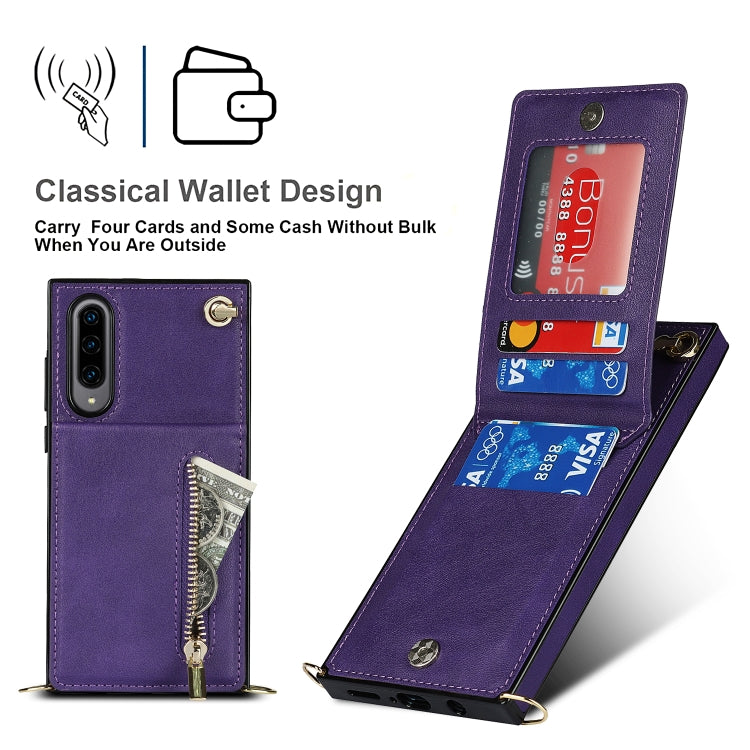For Samsung Galaxy A90 5G Cross-body Zipper Square TPU+PU Back Cover Case with Holder & Card Slots & Wallet & Strap