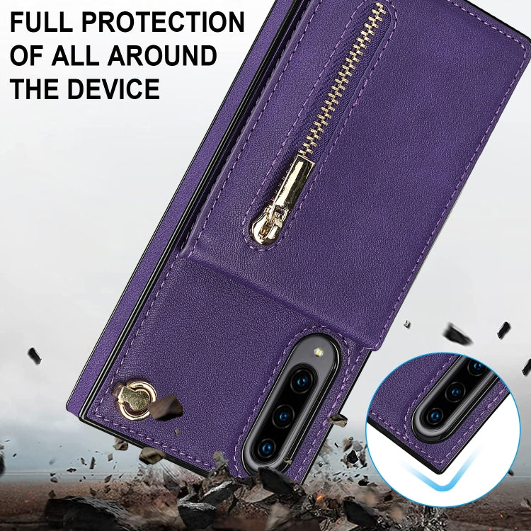 For Samsung Galaxy A90 5G Cross-body Zipper Square TPU+PU Back Cover Case with Holder & Card Slots & Wallet & Strap