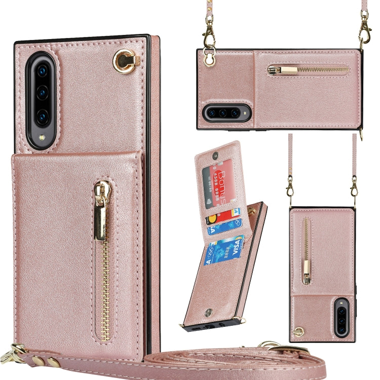 For Samsung Galaxy A90 5G Cross-body Zipper Square TPU+PU Back Cover Case with Holder & Card Slots & Wallet & Strap