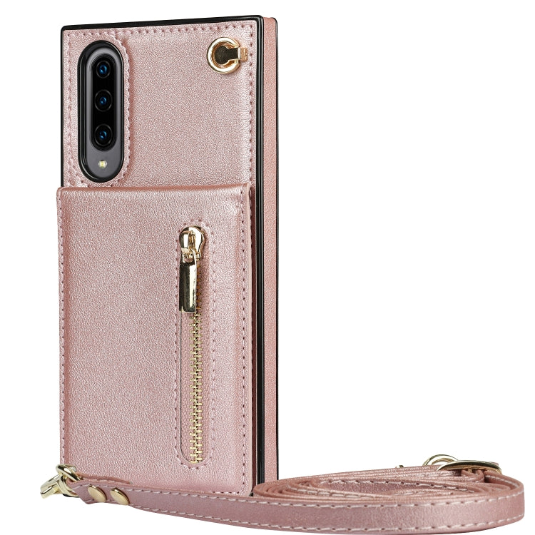For Samsung Galaxy A90 5G Cross-body Zipper Square TPU+PU Back Cover Case with Holder & Card Slots & Wallet & Strap