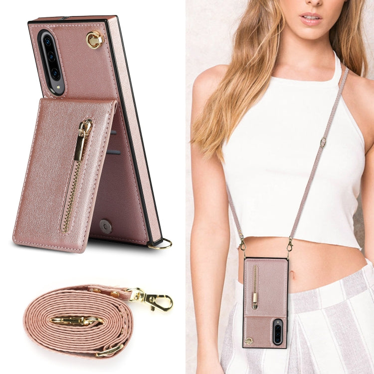 For Samsung Galaxy A90 5G Cross-body Zipper Square TPU+PU Back Cover Case with Holder & Card Slots & Wallet & Strap