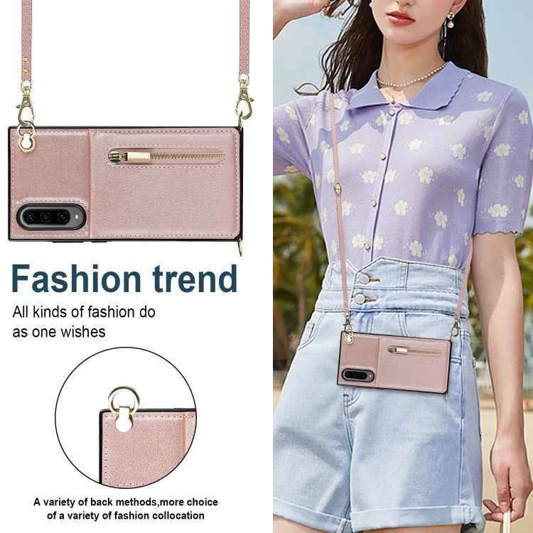 For Samsung Galaxy A90 5G Cross-body Zipper Square TPU+PU Back Cover Case with Holder & Card Slots & Wallet & Strap