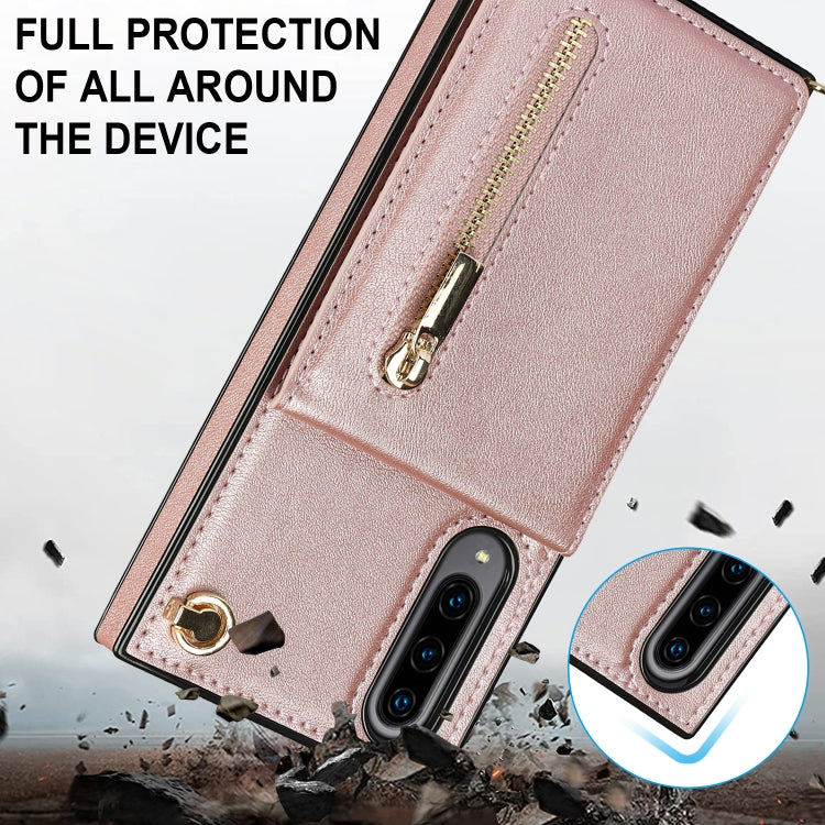 For Samsung Galaxy A90 5G Cross-body Zipper Square TPU+PU Back Cover Case with Holder & Card Slots & Wallet & Strap