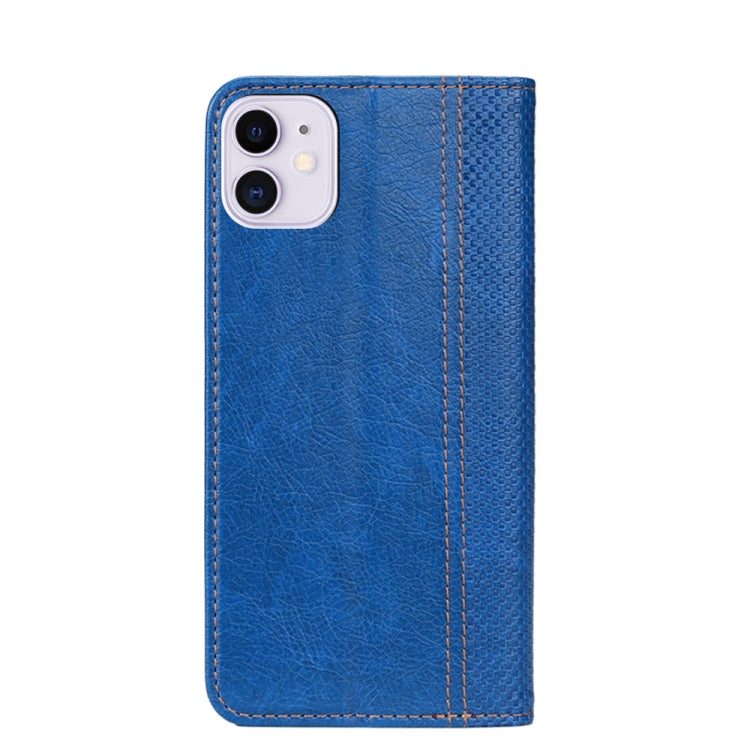 For iPhone 11 Grid Texture Magnetic PU + TPU Horizontal Flip Leather Case with Holder & Card Slot