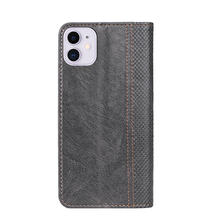 For iPhone 11 Grid Texture Magnetic PU + TPU Horizontal Flip Leather Case with Holder & Card Slot