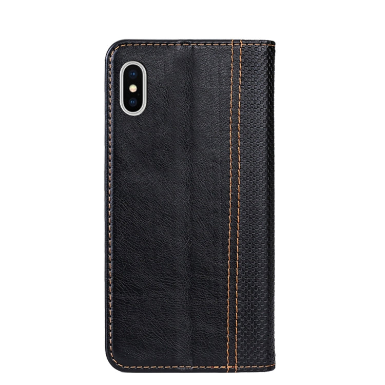 For iPhone X / XS Grid Texture Magnetic PU + TPU Horizontal Flip Leather Case with Holder & Card Slot