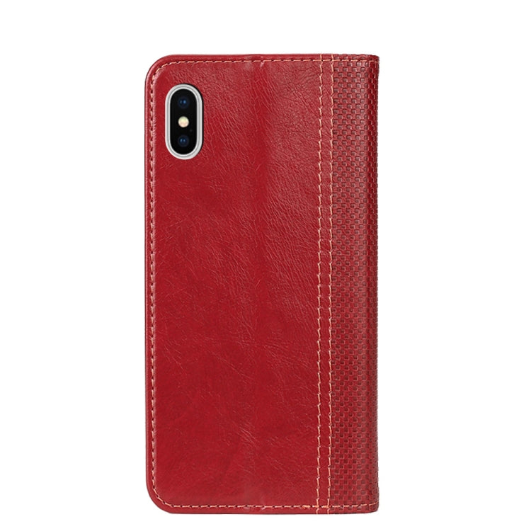 For iPhone X / XS Grid Texture Magnetic PU + TPU Horizontal Flip Leather Case with Holder & Card Slot