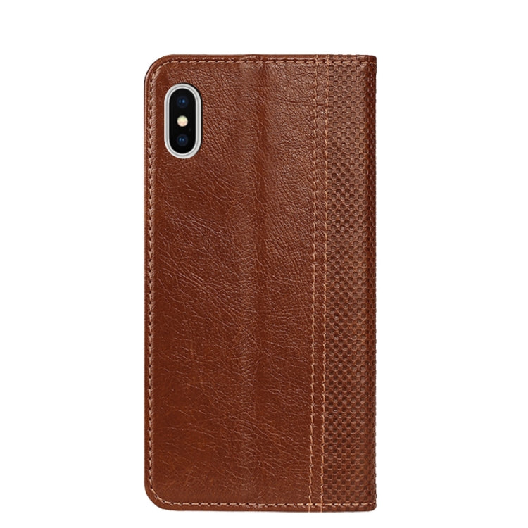 For iPhone X / XS Grid Texture Magnetic PU + TPU Horizontal Flip Leather Case with Holder & Card Slot