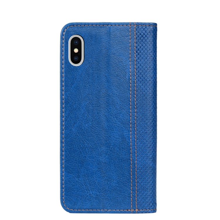 For iPhone X / XS Grid Texture Magnetic PU + TPU Horizontal Flip Leather Case with Holder & Card Slot