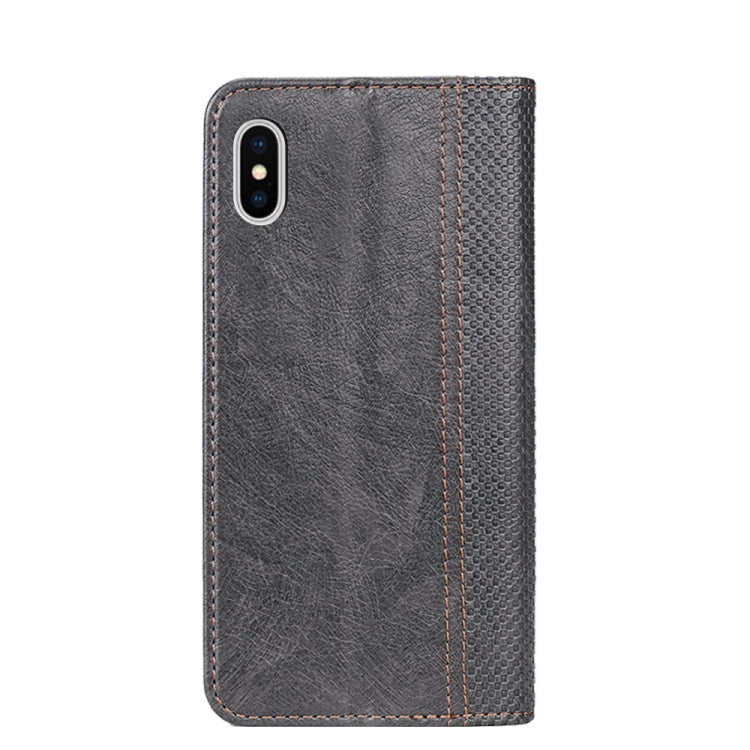 For iPhone X / XS Grid Texture Magnetic PU + TPU Horizontal Flip Leather Case with Holder & Card Slot