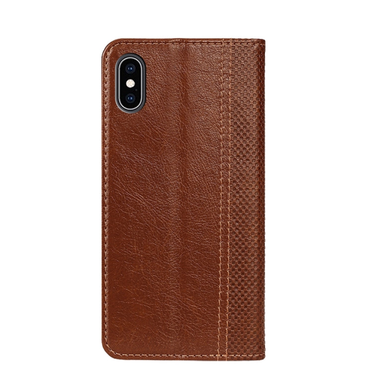 For iPhone XS Max Grid Texture Magnetic PU + TPU Horizontal Flip Leather Case with Holder & Card Slot
